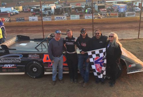 Cla Knight of North Augusta, SC celebrates winning the 2016 Fastrak Pro Late Model Series Southeast National Championship after driving the Augusta Aquatics Longhorn to a second-place finish behind winner Trent Ivey of Union, SC on Sunday afternoon in the Georgia State Championship Race at Lavonia Speedway in Lavonia, GA.  Knight also won the Fastrak Pro Dirt Late Model Series Mid-Ohio Valley Championship earlier this year.  Knight made history by becoming the first driver to win two championship in the same year in the 14-year history of Fastrak.  (Photo Courtesy of Cla Knight Racing