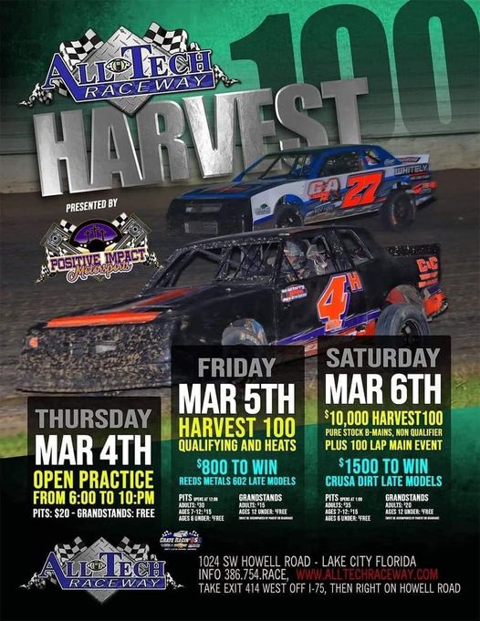 **REVISED SCHEDULE ** For Harvest 100 at All Tech Raceway Karnac