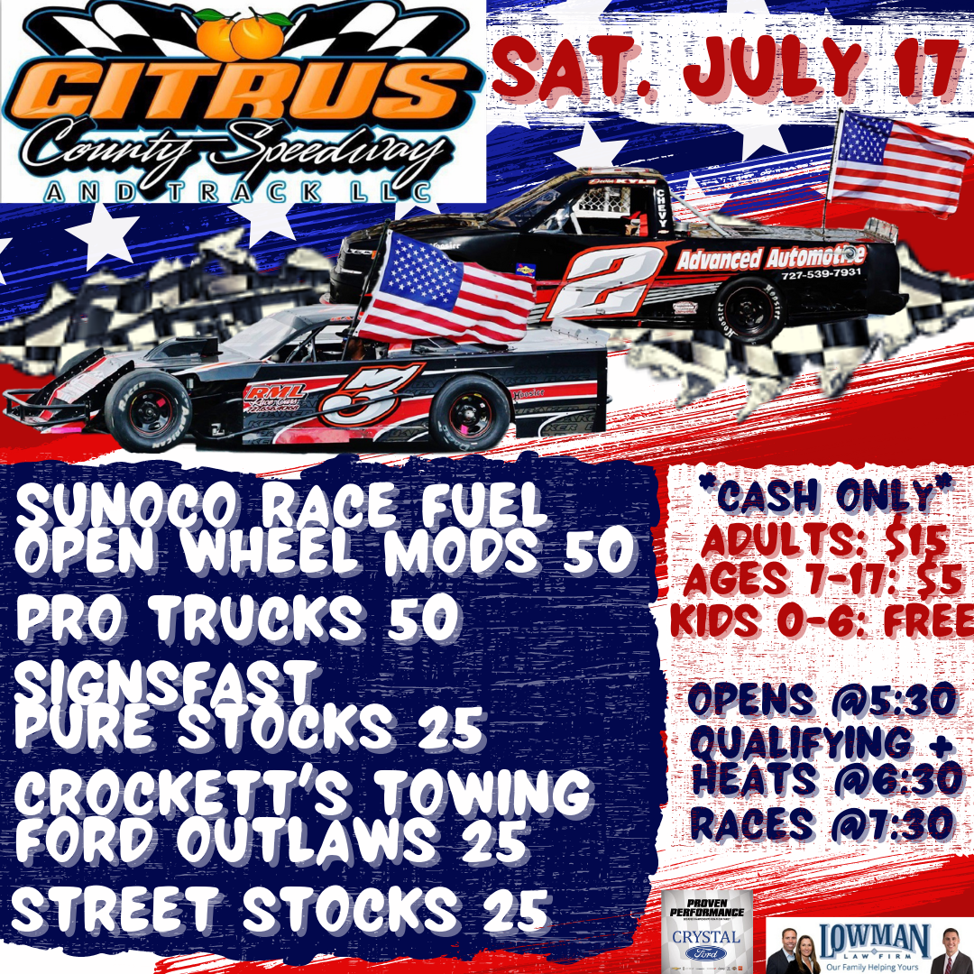 Pro Trucks and Open Wheel Modifieds headline Citrus County Speedway