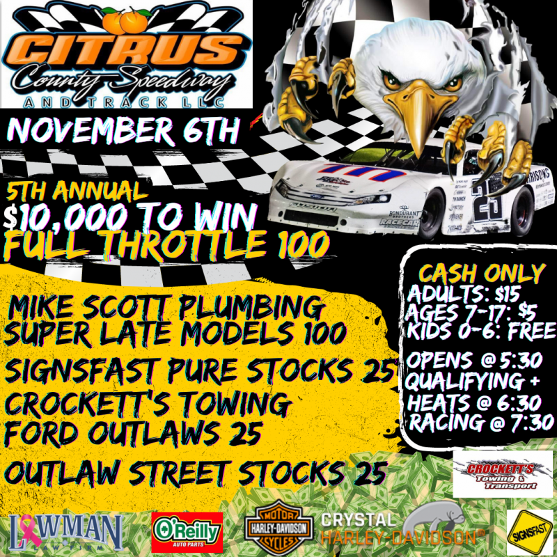 10k on the Line this weekend at Citrus County Speedway, Full Throttle
