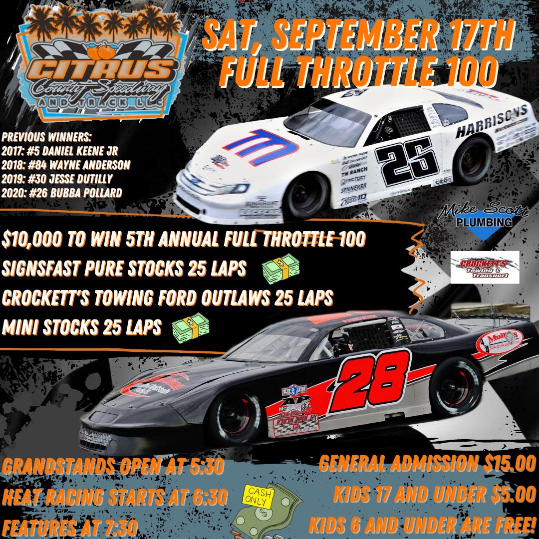 6th Annual Full Throttle 100 set for September 17th 2022 for 10,000 to