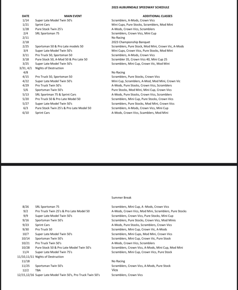 Auburndale Speedway announces Driver Point Championships and Revised
