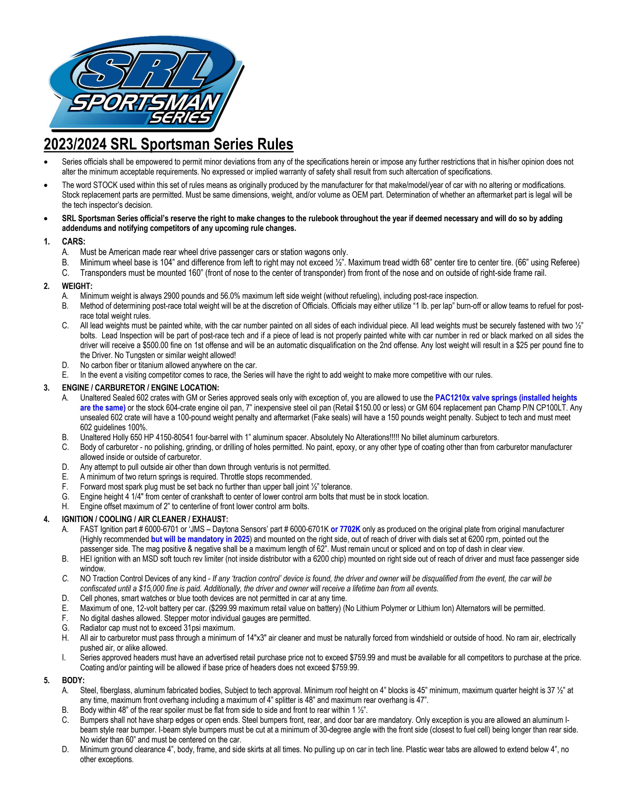 SRL Sportsman Series Rules - Page 1/6