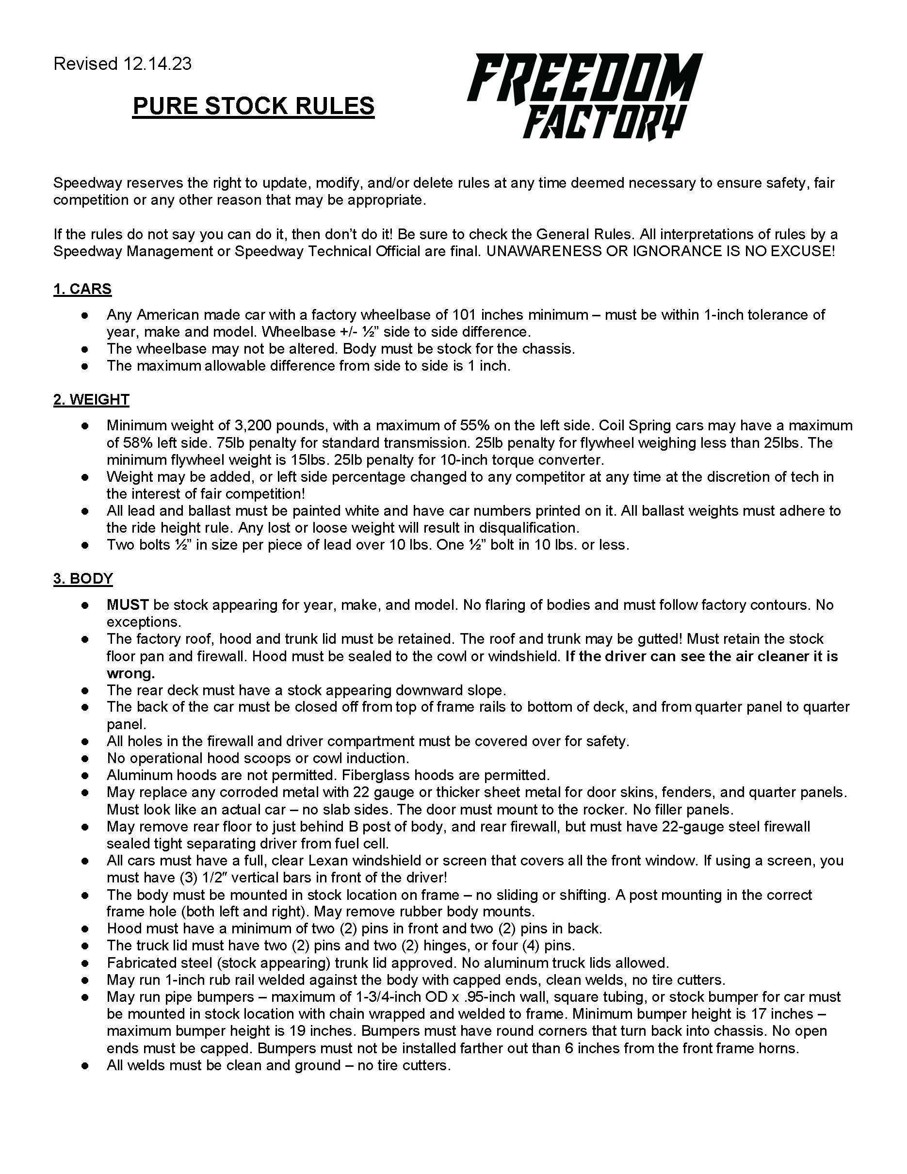 Freedom Factory Pure Stock Rules - Page 1/4