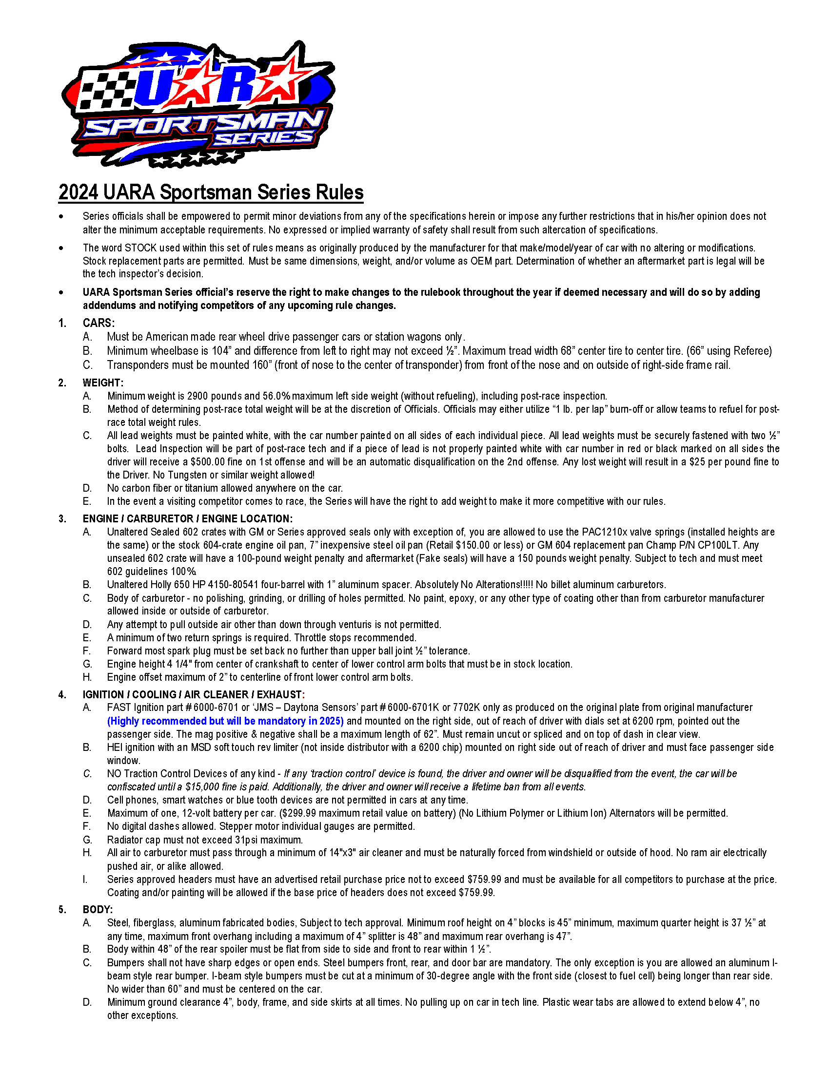 UARA Sportsman Series Rules - Page 1/6