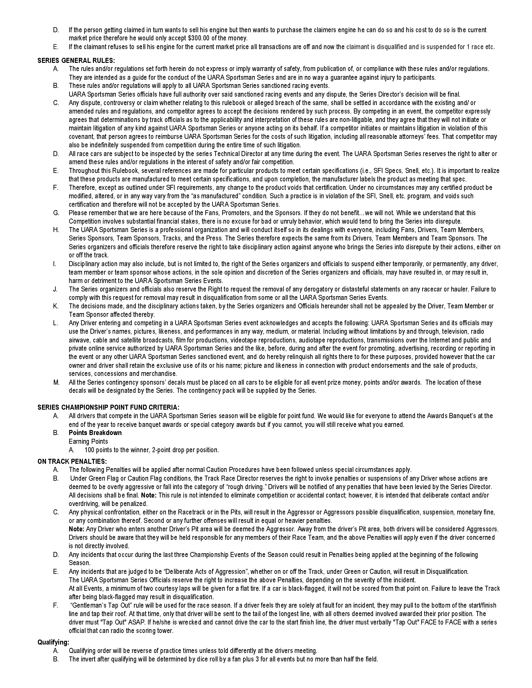 UARA Sportsman Series Rules - Page 4/6