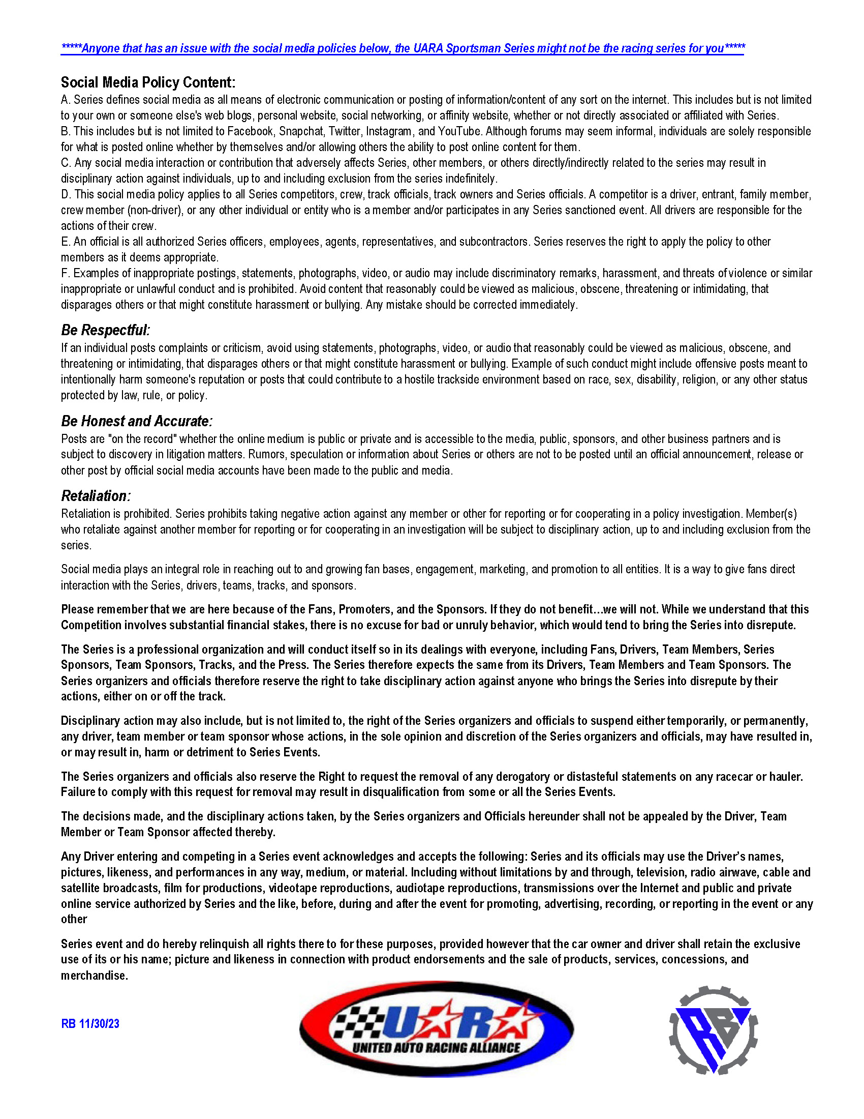 UARA Sportsman Series Rules - Page 6/6